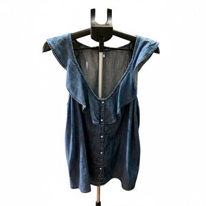 Old Navy Women's Blue Denim Ruffle Shirt Blouse Size XL